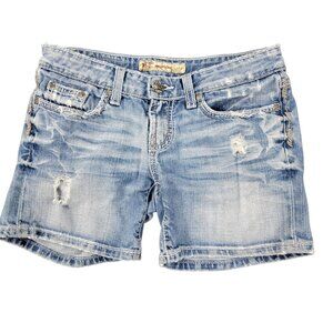 Y2K BKE Distressed Madison shorts light wash thick stitch size 25 preppy